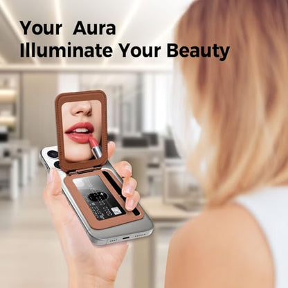 Upgraded for MagSafe Wallet with Makeup mirror，Stronger Magnetic rfid blocking Wallet for iPhone Air 17 16 15 14 13 12 Pro Max,4 Cards Holder with Adjustable Stand(Brown) - color: Brown