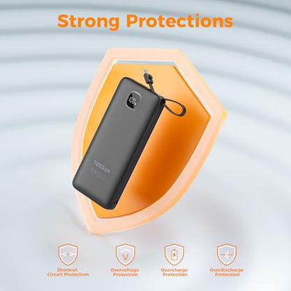 TESSAN Portable Charger with Built in Cables, 10000mAh Power Bank Wall Plug - color: Black