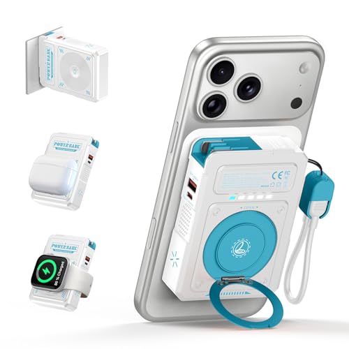 10000mAh for Magsafe Portable Charger Power Bank Built in Cables&Wall Plug - color: White blue