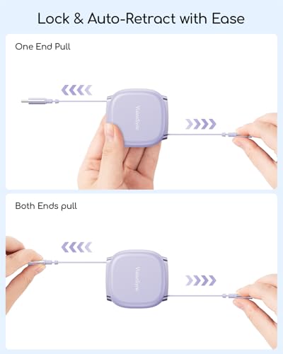 240W Retractable USB C Cable for Phones,3.3FT,Purple,3.3ft,2pack - color: Purple, size: 2Pack-3.3ft