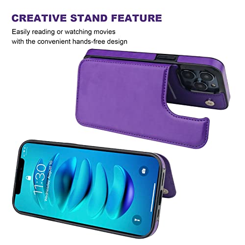 ONETOP for iPhone 14 Pro Wallet Case with Credit Card Holder,Purple | Kickstand,ID/Cash Holder,Case Wallet with Card Slots,Double Magnetic Clasp,Durable PU Leather Shockproof Cover for Women Men - color: Purple