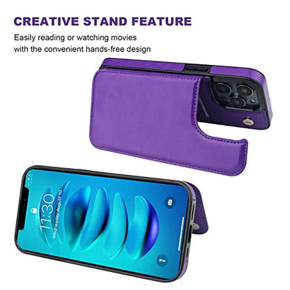 ONETOP for iPhone 14 Pro Wallet Case with Credit Card Holder,Purple | Kickstand,ID/Cash Holder,Case Wallet with Card Slots,Double Magnetic Clasp,Durable PU Leather Shockproof Cover for Women Men - color: Purple