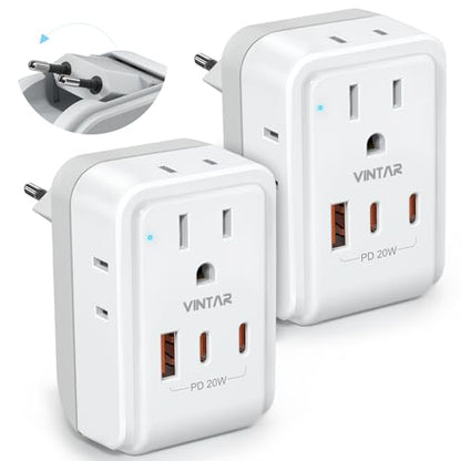 VINTAR 2 Pack European Travel Plug Adapter, PD 20W Type C Foldable Plug - style: 20W-Type C - Most of Europe