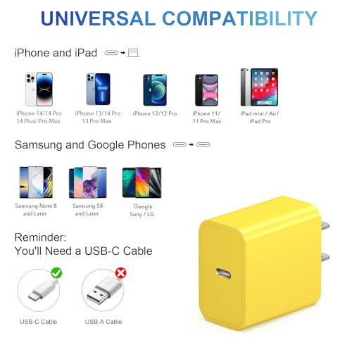 iPhone Charger Fast Charging 10FT 20W USB C Charger Block Super Fast Charger Cable Compatible with iPhone14/14 Pro Max/13/13Pro/12/12 Pro/11,iPad(Yellow - color: Yellow, size: 10FT