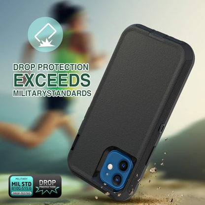 Case for iPhone 12 Pro, iPhone 12 Case, Heavy-Duty Tough Rugged Shockproof Drop Protective Cover Phone Cases, Black - color: Black+Black, size: iPhone 12
