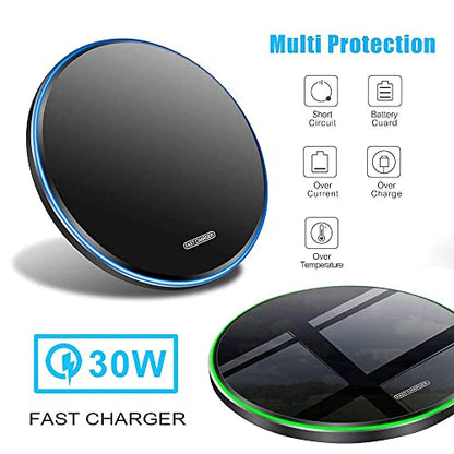 Wireless Charger 30W，Wireless Charger Pad Fast Wireless Charging Compatible with Galaxy S24/S23/S22/S21/S20/S10, Fast Charger Compatible with iPhone 16/15/14/13/12/11 Series
