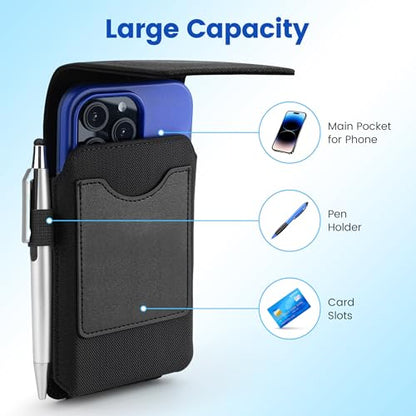 Mopaclle Nylon Holster with Carabiner Clip, Rugged Cell Phone Belt Holder for iPhone 17 Pro Max/Air,iPhone 16 Pro Max,15 14 13 Pro Max & Plus Galaxy S25+ S24+ S23+ & FE Models – Fits with Case On - color: B Nylon- Black, size: L (6.5 x 3.5x0.5 in)