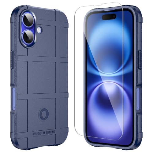 Rugged Shield 8ft Drop Proof TPU Thick Armor Tactical Protective Case Compatible with iPhone 16 (6.1 inches) - Navy Blue - color: Navy Blue, size: iPhone 16