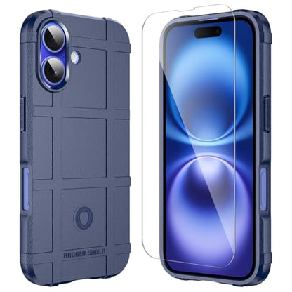 Rugged Shield 8ft Drop Proof TPU Thick Armor Tactical Protective Case Compatible with iPhone 16 (6.1 inches) - Navy Blue - color: Navy Blue, size: iPhone 16