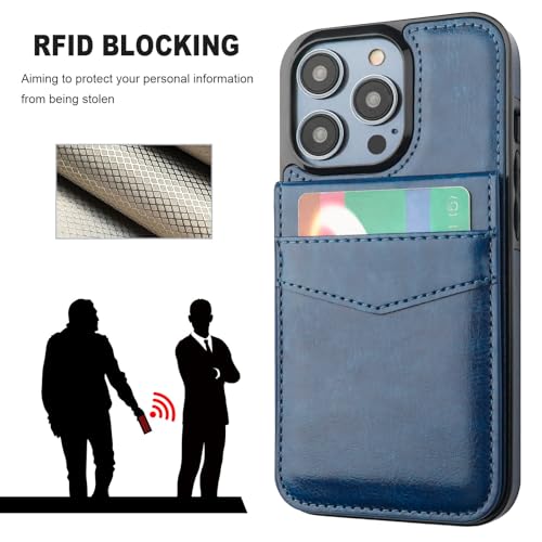 KIHUWEY for iPhone 14 Pro Max Wallet Case Card Holder for MagSafe, Blue | Wireless Charging, RFID, Flip PU Leather, Magnetic Clasp, Hands-Free Viewing Kickstand, Heavy Duty Protective Cover - color: Magsafe for Blue