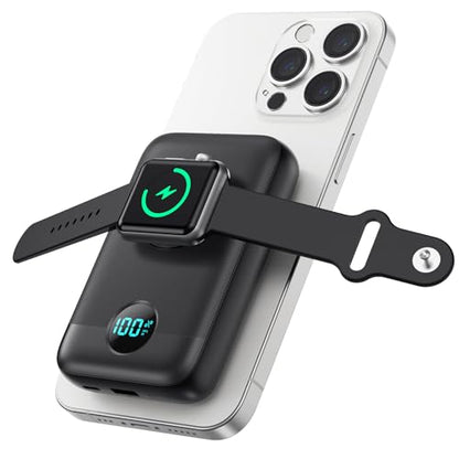 Magnetic Portable Charger for iPhone and Apple Watch, 10800mAh 25W PD Fast Charging USB C Power Bank, 4 Outputs Dual-Side Magnet Travel Essentials Battery Pack for iPhone 18/17/16/15/14/13/12 Series - color: Black