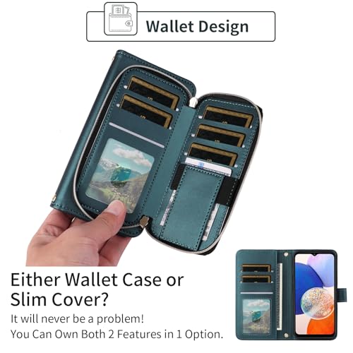 Argyle Wallet Case for Samsung Galaxy A15 5G/4G with Wrist Strap Shoulder Strap, 9+ Card Slots Zipper Purse Luxury PU Leather Stand Checkered Phone Cover for A 15 G5 15A Women Girls Green | Girls, Wrist/Shoulder Strap, 9+ Card Slots, Purse, Luxury PU Leat