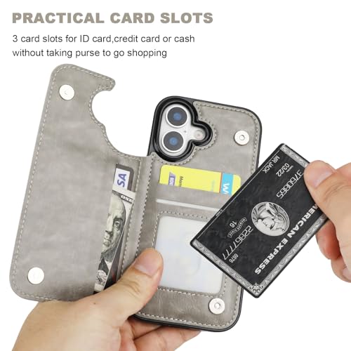 ONETOP for iPhone 17 Wallet Case with Credit Card Holder,Gray | Kickstand,ID/Cash Holder,Case Wallet with Card Slots,Double Magnetic Clasp,Durable PU Leather Shockproof Cover for Women Men - color: Gray
