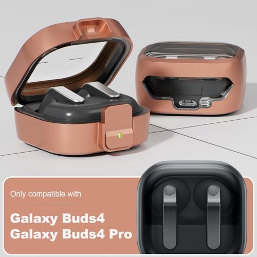 for Samsung Galaxy Buds 4/Buds 4 Pro Case (2026) with Secure Safety Lock Clip,Shockproof Scratch-Resistant TPU Transparent Soft Protective Cover Accessories with Carabiner/Cleaning Kit(Gold) - color: Gold