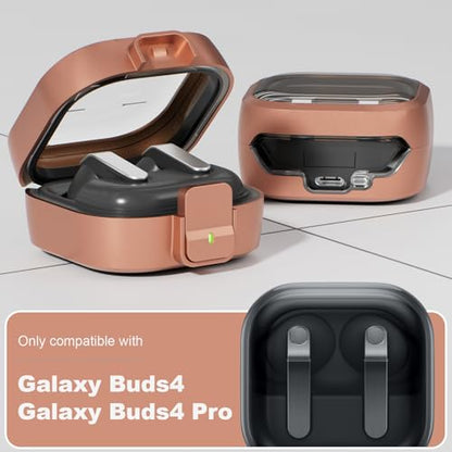 for Samsung Galaxy Buds 4/Buds 4 Pro Case (2026) with Secure Safety Lock Clip,Shockproof Scratch-Resistant TPU Transparent Soft Protective Cover Accessories with Carabiner/Cleaning Kit(Gold) - color: Gold