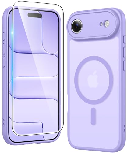 FNTCASE for iPhone Air Case Matte: Magnetic Phone Cases with Screen Protector Drop Proof Compatible with Magsafe Slim Anti Yellowing Rugged Shockproof Protective Translucent Cell Cover (C-Purple) - color: C-Purple, size: for iPhone Air 6.5 inch