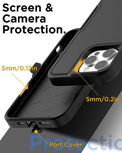 AICase Clip Holster Case Compatible with iPhone 15 Pro Max with Glass Screen Protector+Camera Lens,Heavy Duty Drop Protection Full Body Rugged Shockproof Military Protective Tough Durable Cover 6.7" - color: Black+Belt+Glass Protector/Camera Lens