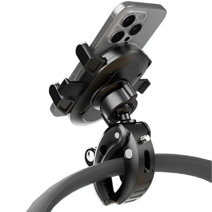 Stroller Phone Holder, Universal Handlebar Phone Mount with 360° Rotation for Golf Cart, Shopping Cart, Spin Bike, Treadmill & Boat - Clamp Fits All iPhone & Android Phones