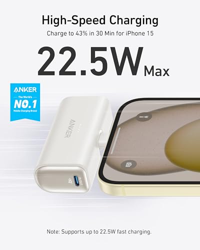 Anker Nano Power Bank,5,000mAh Portable Charger, Built-in USB-C Connector - color: Shell White