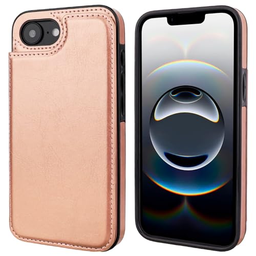 ONETOP for iPhone 17e/16e Wallet Case with Credit Card Holder,Rosegold | Kickstand,ID/Cash Holder,Case Wallet with Card Slots,Double Magnetic Clasp,Durable PU Leather Shockproof Cover for Women Men - color: Rose Gold