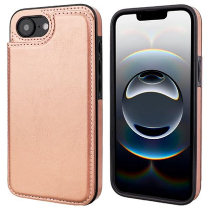 ONETOP for iPhone 17e/16e Wallet Case with Credit Card Holder,Rosegold | Kickstand,ID/Cash Holder,Case Wallet with Card Slots,Double Magnetic Clasp,Durable PU Leather Shockproof Cover for Women Men - color: Rose Gold