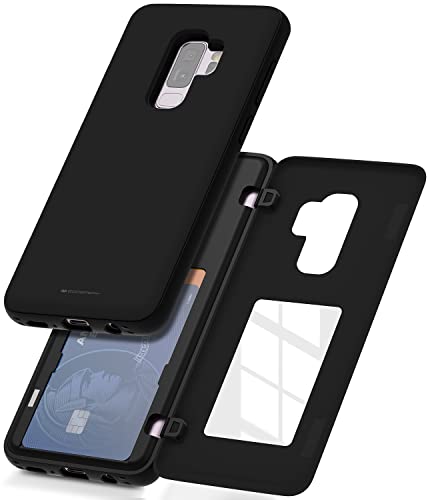 GOOSPERY Magnetic Door Bumper Compatible with Galaxy S9 Plus, Card Holder Wallet Case Easy Magnet Auto Closing Protective Dual Layer Sturdy Phone Back Cover - Black - color: Black, size: Galaxy S9 Plus