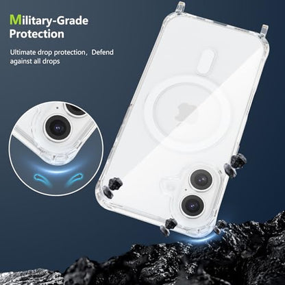 Magnetic Case for iPhone 16 6.1" Clear Crossbody Case with Adjustable Shoulder Neck Lanyard Strap,Compatible with Magsafe,Soft Slim Bumper Shockproof Protective Phone Cover-Black - color: Black, size: iPhone 16