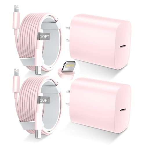 DiHines for iPhone 14 13 12 11 Fast Charger,10FT Long Fast Charging Lightning Cable with 20W USB C Charger Block for iPhone 14/14 Pro Max/13/13 Pro Max/12/12 Pro Max/11/11Pro/XS/Max/XR/X,iPad,Pink - color: Pink, size: 10ft