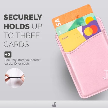 Wallaroo Premium Leather Cell Phone Wallet Stick On - Android and iPhone Wallet and Card Holder for Women and Men - Durable with Non-Slip Lining Secures Up to 3 Cards - color: Rose Gold Leather