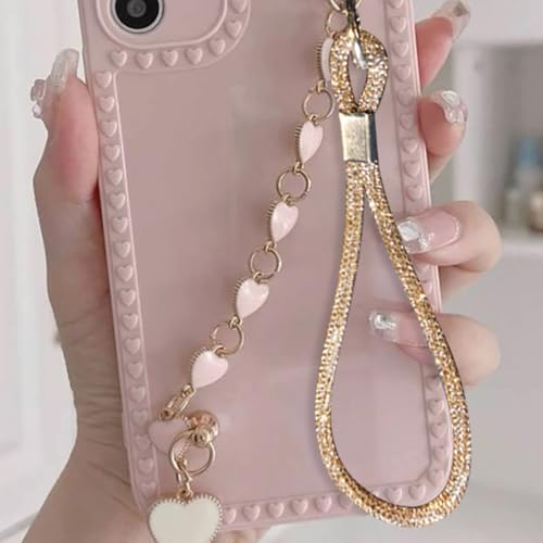 RUIYDZ 4pcs Luxury Diamond Phone Wrist Strap, Cell Phone Lanyards for Women, Short Phone Lanyard with Phone Tether Tab, Glitter Phone Strap Wrist Lanyard, Multicolor, Gold, Silver, Black