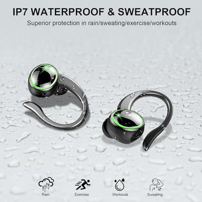 Matast 2026 Wireless Earbuds, 50 Playback Over-Ear Buds with ENC Noise Cancelling Mics, IP7 Headset with Earhook, LED Display, Deep Bass Fitness Earphones, Bluetooth 5.4 Headphones Sports,
