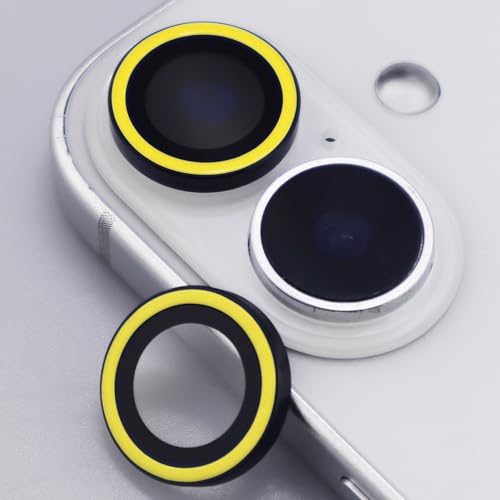 Luminous Camera Lens Protector for iPhone 16/16 Plus Individual Metal Ring Tempered Glass Glow in The Dark Lens Cover (2PCS) (Yellow, for iPhone 16/16 Plus) - color: Yellow