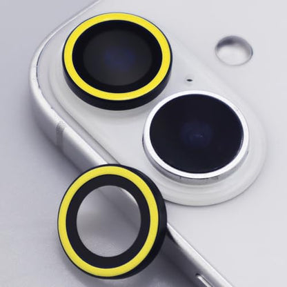 Luminous Camera Lens Protector for iPhone 16/16 Plus Individual Metal Ring Tempered Glass Glow in The Dark Lens Cover (2PCS) (Yellow, for iPhone 16/16 Plus) - color: Yellow