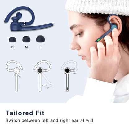 HEIBAS Bluetooth Headset, Wireless Earpiece with Mic for Work - color: Blue