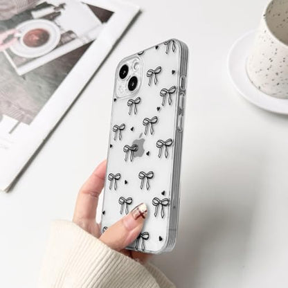 NITITOP Compatible with iPhone 13 Case Clear Cute Bow Ribbon Love Heart Pattern for Women Girls Bowknot Full Camera Lens Soft TPU Slim Shockproof Protective Cover - Black - color: Black, size: iPhone 13