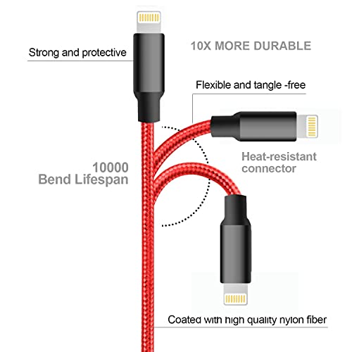 USB to Lightning Cable, 5 Pack iPhone Charger Fast Charging Cord (Red) - color: Red, style: USB-A to L