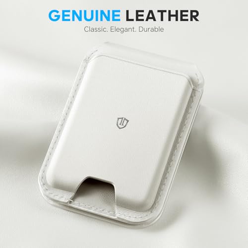 SHIELDON Genuine Leather Magnetic Wallet Stand for MagSafe, White | Strong Magnetic, Card Holder, Kickstand, Angle Adjustment, Rfid Blocking, for iPhone 17/16/15/14/13/12 Series & Magnet Case - color: White