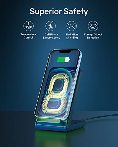 Fast Wireless Charging Station for Phone: CIYOYO 15W Charging Stand Compatible with iPhone 15/14/13/12/11, Samsung Galaxy S23/ S22/ S21/ S20 for Office Bedside Gift - color: Blue