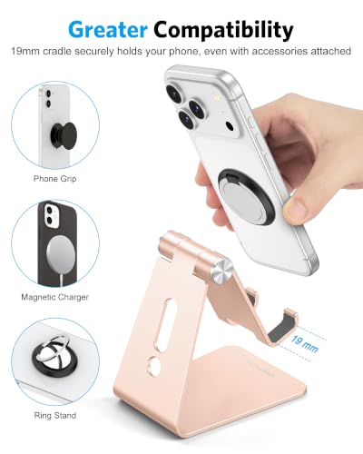 OMOTON C2 Adjustable Aluminum Cell Phone Stand with Charging Cutout, Gold - color: Gold