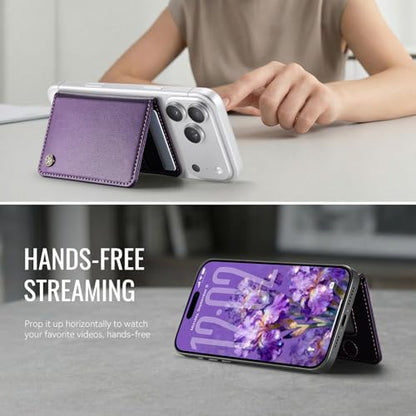 Magnetic Wallet Card Holder with RFID Protection, PU Leather Slim Wallet, Strong Magnet Attachment for iPhone 18/17/16/15/14/13/12 Series Pro Max Plus Mini-Purple - color: Purple