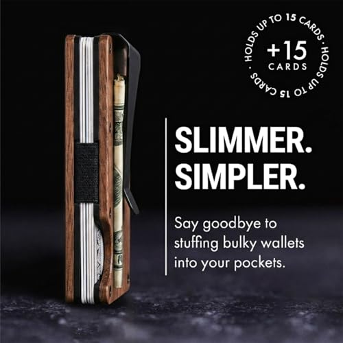 Mountain Voyage Co Minimalist Wallet for Men - Slim RFID, Scratch Resistant, Natural Walnut Wood Credit Card Holder & Money Clip, Easily Removable Money & Cards, Mens Wallets - color: Walnut Wood