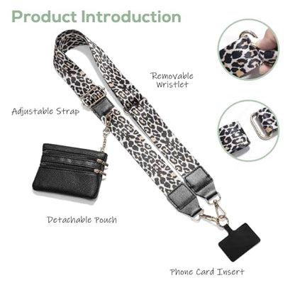 Clip and Go Phone Strap with Wallet Crossbody, Phone Chain Cross Body with Detachable Zippered Pouch, Phone Lanyard with Purse, Adjustable Mobile Strap(Leopard) - color: Leopard