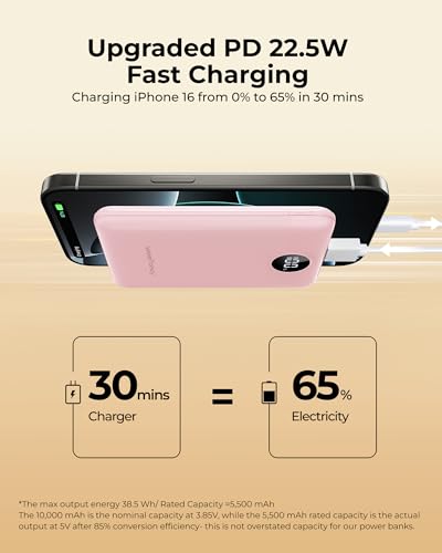 Small Portable Charger 10000mAh 20W Fast Charging Mini Power Bank, Pink - color: Pink