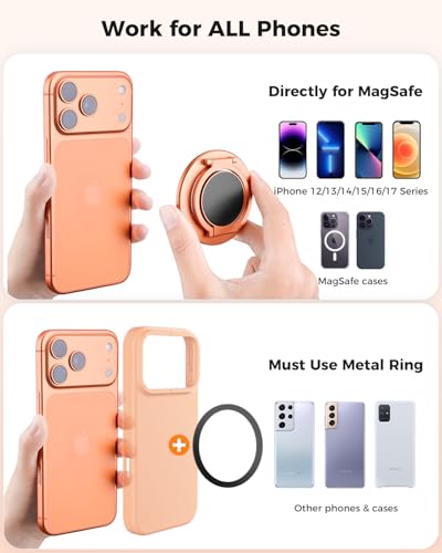 SUPERONE Dual-Side Magnetic Ring Holder, Phone Grip Stand for MagSafe - color: Cosmic Orange