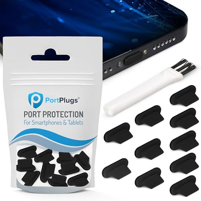 Lightning Dust Plugs 10 Pack,Low Profile Design with Cleaning Brush, Black - color: Black
