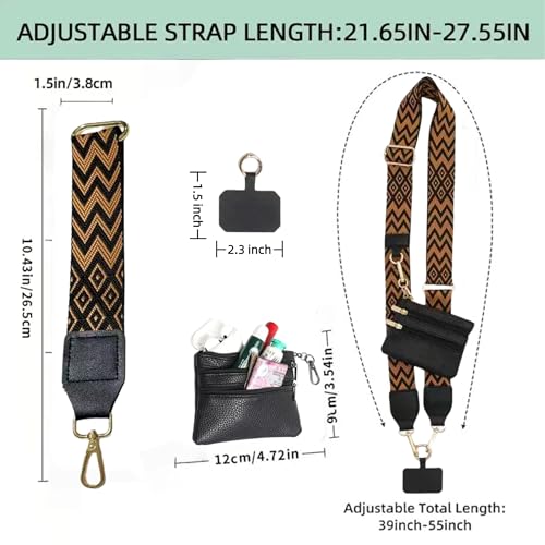 Crossbody Body Phone Holder for Women, New Phone Strap with Zippered Pouch, Adjustable Crossbody Strap - color: Coffee