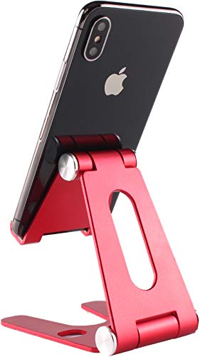 Cell Phone Tablet Fully Foldable Stand Dock Holder Cradle Mount Organizer Charger Station Table Desk Bed Office School Kitchen Travel Portable Adjustable Multi-Angle Aluminum Non-Slip (Red) - color: Red