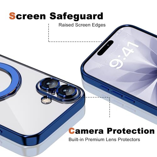 Plating Clear Phone Case for iPhone 17 with Stand 6.3", Blue - color: Blue, size: Iphone 17