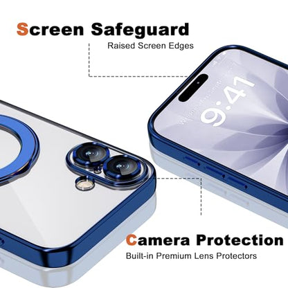 Plating Clear Phone Case for iPhone 17 with Stand 6.3", Blue - color: Blue, size: Iphone 17