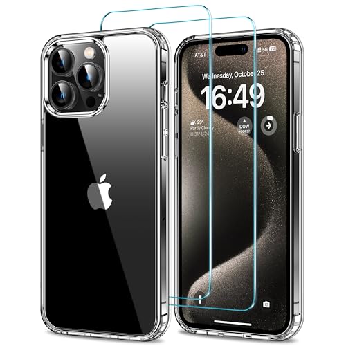 HOOMIL Case for iPhone 15 Pro Phone Cover with 2-Pack Tempered Glass Screen Protector, Non-Yellowing, Drop Protection, Anti-Scratch, Transparent, Hard Back - Crystal Clear - color: Clear, size: iPhone 15 Pro